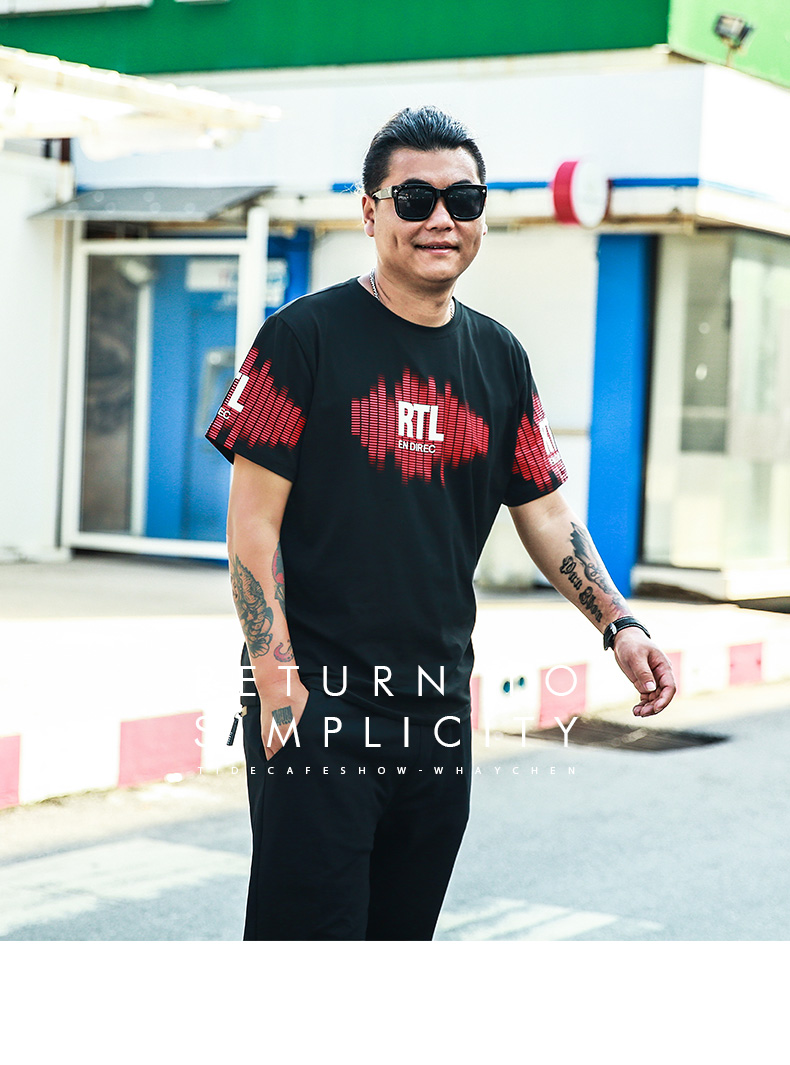 Wei Chen Tide thương hiệu lớn kích thước của nam giới in ấn T-Shirt chất béo mùa hè lỏng lỏng lẻo nửa tay áo sơ mi chất béo cộng với phân bón để tăng áo sơ mi