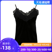 New gold velvet lace stitching sling vneck bottom vest women sexy inner set sleeveless top spring and summer