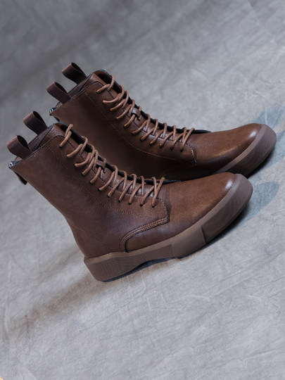 Martin Boots for Women 2025 New Mid-Calf Boots British Style Retro Fleece-Lined Winter Shoes Cowhide Winter Flat Boots