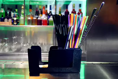 Bing multi-function paper towel straw stir bar spoon storage box square black plastic multi-purpose paper box