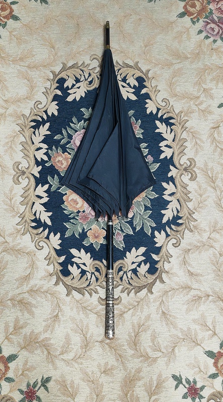European Vintage Silver Lady's Umbrella, Pagoda Umbrella, Long-Handled Umbrella, Victorian Umbrella