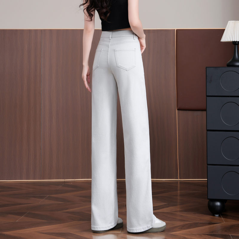 Morandi Gray Lyocell Jeans for Women 2026 Spring New Off-White Casual Pants Loose High-Waisted Straight Pants