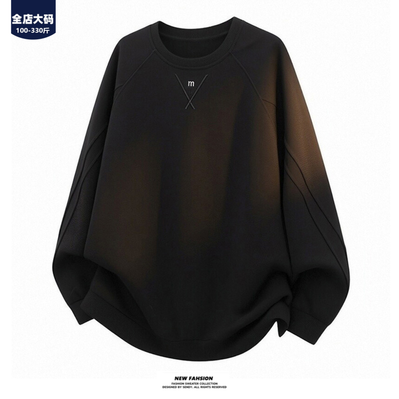 Plus-Size Embroidered Crewneck Sweatshirt for Men, Spring and Autumn, Loose Fit, Oversized, Casual, Versatile, Trendy, Long-Sleeved, Fleece-Lined Top Plus-Size Embroidered Crewneck Sweatshirt for Men, Spring and Autumn, Loose Fit, Oversized, Casual, Versatile, Trendy, Long-Sleeved, Fleece-Lined Top