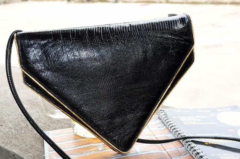 Western antique vintage French LA BAGAGERIE black leather unique shape hand-held shoulder bag