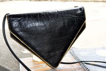 Western antique vintage French produced LA Bagageriee black leather unique shape of label single shoulder bag