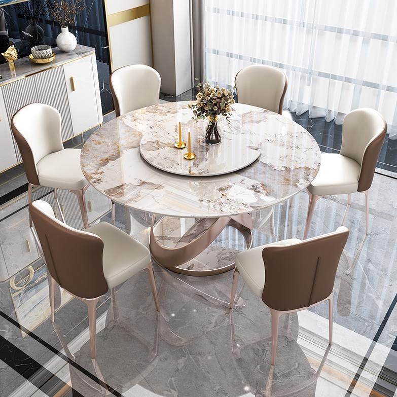 Slate Round Table for Home Use with Turntable for 10 People, Modern Accessible Luxury High-End Villa Electric Large Round 1.8m Table