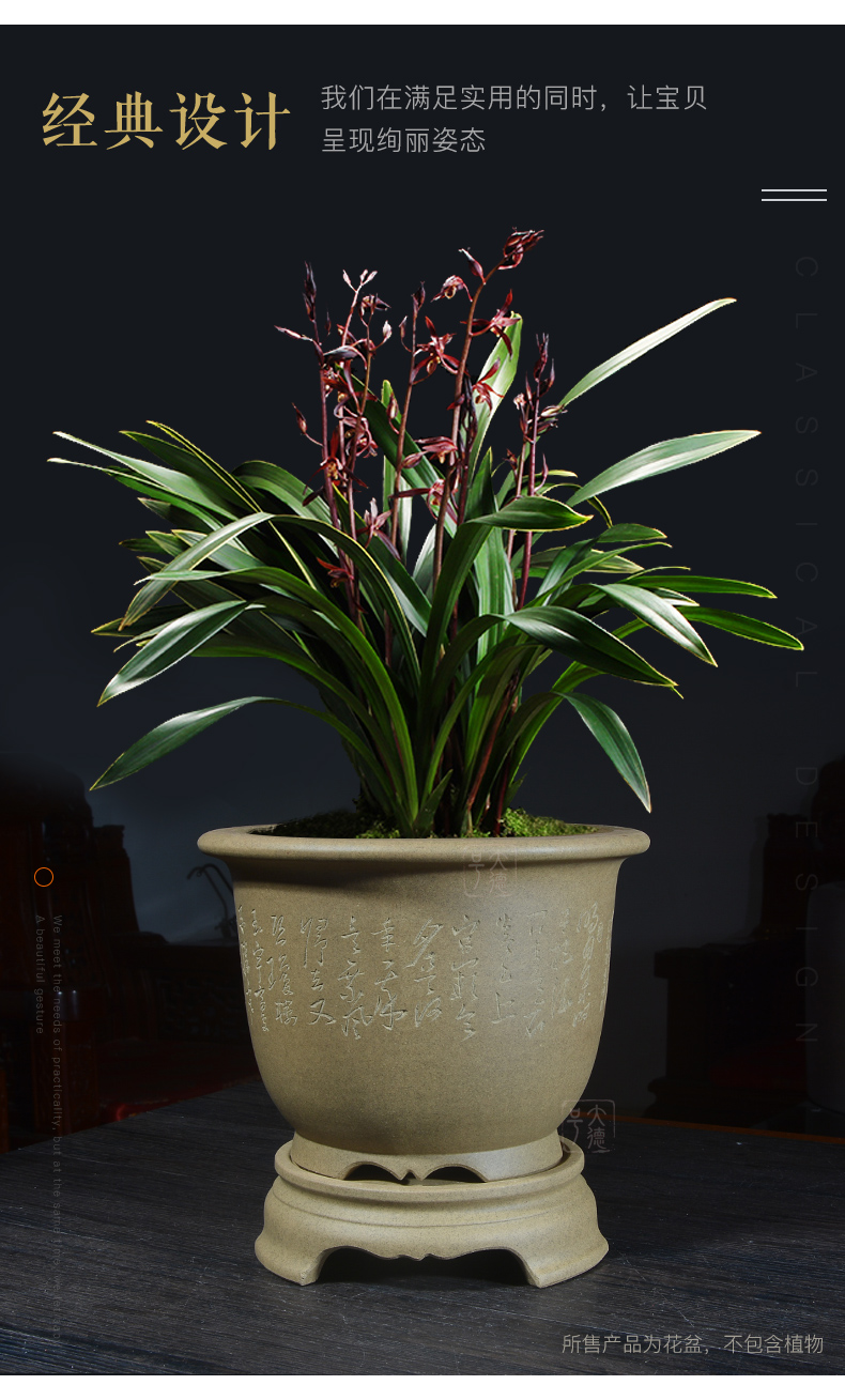 Greatness, ceramic purple sand flowerpot of large diameter with tray was special bluegrass butterfly orchid potted clivia orchid pot