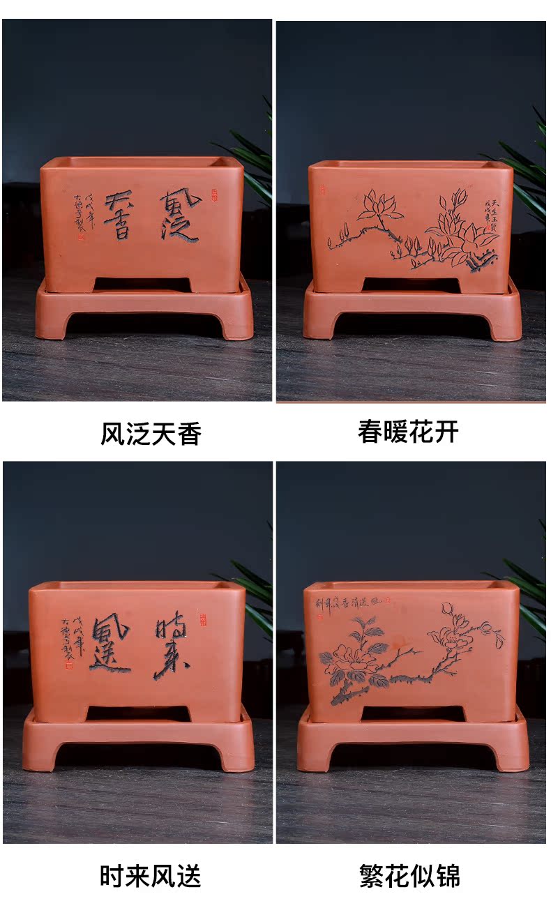 Greatness, yixing purple sand size flowerpot more than four square basin meat clivia is carved painting special pot the plants