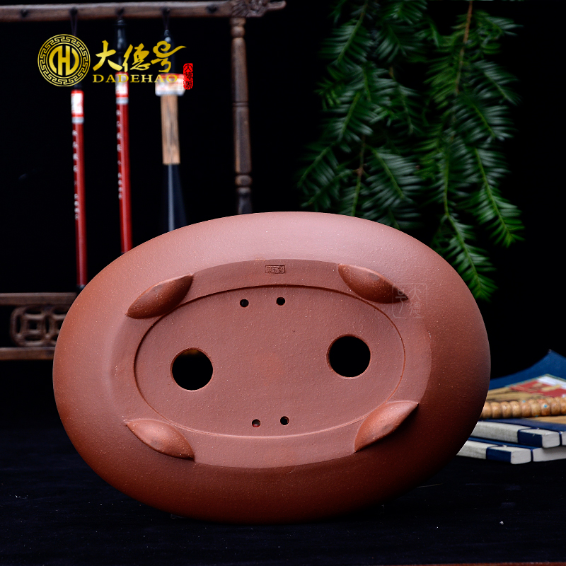 Yixing purple sand flowerpot exquisite bonsai plant potted meat more green plant other flag purple clay rectangular waist round flower pot