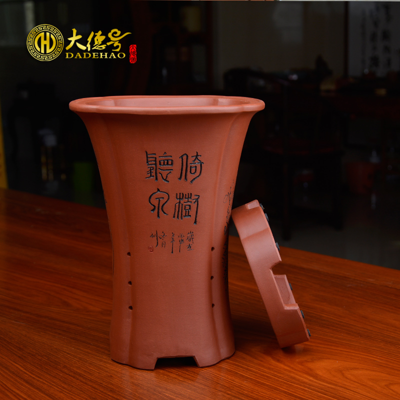 Orchid POTS made violet arenaceous basin of bluegrass square is carved green plant bonsai pot pottery pot with tray size