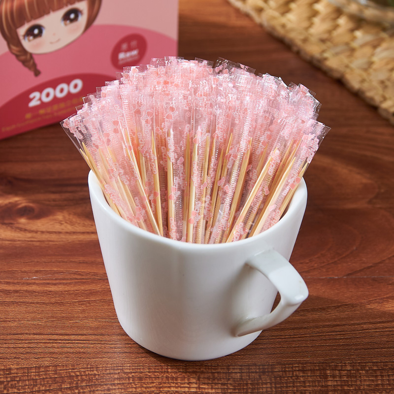 Love Cooks] Toothpicks 2000 Custom Single Independent Packaging Film Creative Fast Food Takeaway Disposable Bamboo Toothpicks