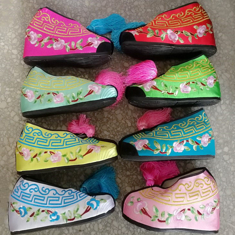 Peking Opera Play Shoes Flowers Denier Shoes Inside Heightening Women's Embroidered Shoes Drama Color Shoes Ancient Dress Lady Shoes Opera Color Shoes-Taobao