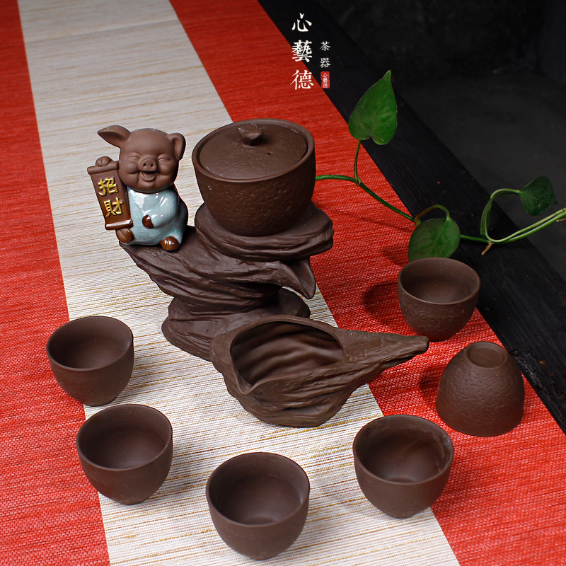 Kung fu tea set automatically suit household small tea table fit the sitting room is contracted and I violet arenaceous lazy teapot