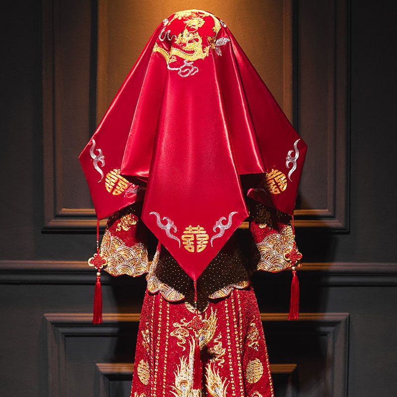 Bridal wedding hijab 2022 new Xiuhe clothing accessories Chinese wedding veil retro embroidery red veil