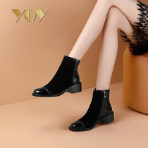 Martin boots autumn shoes 2021 new black frostsand short boots women round head thick heel middle heel boots women autumn and winter