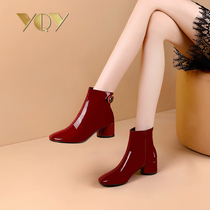 Martin boots female Autumn New thick heel boots children 2021 autumn winter womens shoes red patent leather short boots
