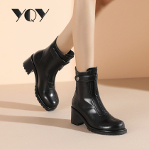 Boots Womens mid-boot 2021 new black leather high-heeled Knight boots thick soles and velvet winter womens shoes