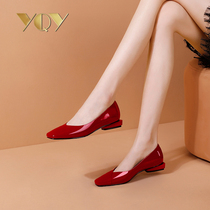 Autumn shoes women 2021 new womens shoes wild square head red patent leather shoes coarse heel shallow flat sole shoes women