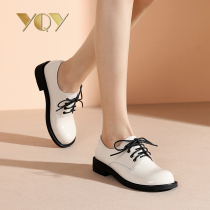 Autumn shoes single shoes 2021 New wide head small leather shoes women flat shoes Joker thick heel lace up British style womens shoes