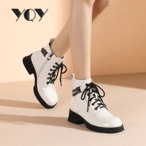 White Martin boots 2021 New Women plus velvet thick-soled real leather boots children Winter thick heel lace-up snow boots