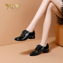 Low-heeled womens single shoes soft leather 2021 fashion shoes comfortable round head small leather shoes coarse heel new autumn womens shoes
