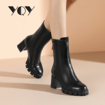 High heels autumn winter boots 2021 new womens thick heel Knight boots Women fashion black leather thick soles