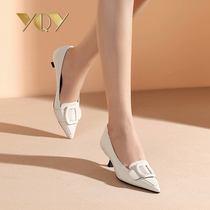 Pointed single shoes womens wild heel 2021 spring new black shoes work shoes Childrens shallow mouth thin heel womens shoes