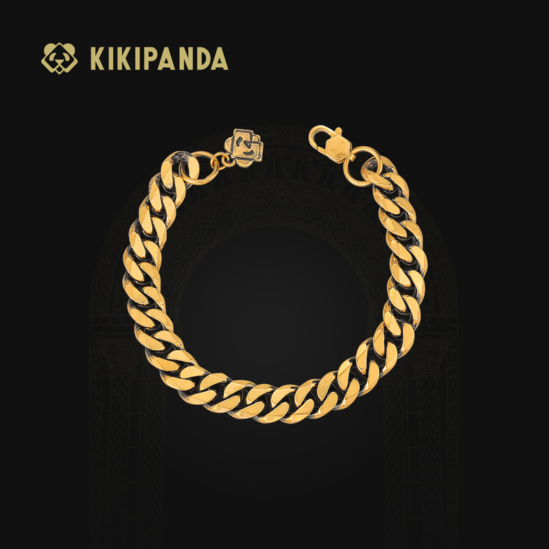 Kikipanda Qiqi Jewelry Black Gold Bracelet for Men and Women, Pure Gold 999 Bracelet, Cuban Wide Chain Original Design