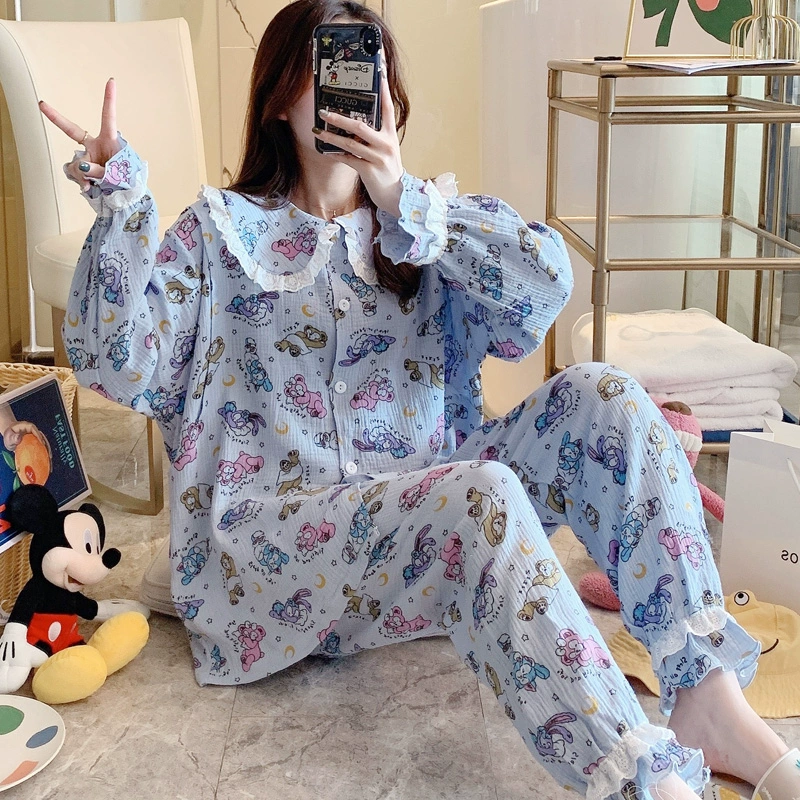 Bộ đồ ngủ bằng vải cotton tinh khiết hoạt hình phụ nữ mang thai bộ đồ ngủ mùa xuân và mùa thu và mùa hè sau sinh quần áo giam giữ cho con bú và cho con bú đồ ngủ - Giải trí mặc / Mum mặc