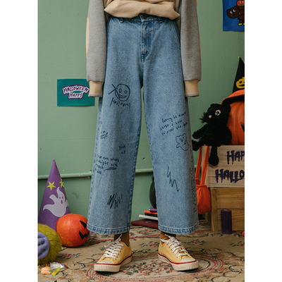 taobao agent omont Retro light demi-season jeans, halloween, high waist