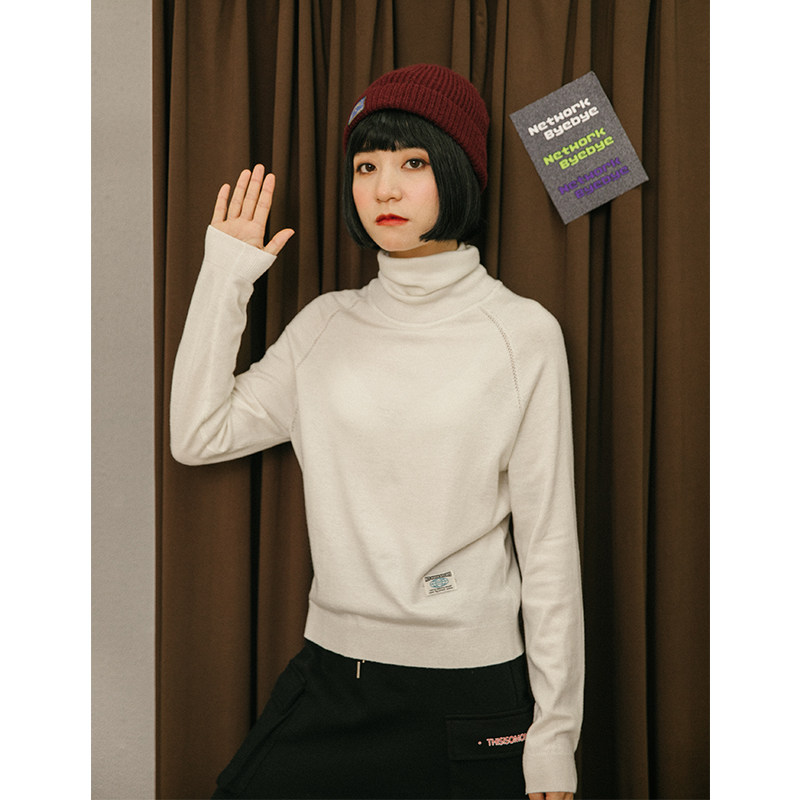 omont vintage slim-fitting embroidered turtleneck sweater women's long sleeve bottoming knitwear student