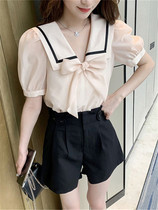 SANDRO MOCOLONI Light cooked wind suit Reduced Navy Collar Blouse High Waisted Shorts Superior two sets