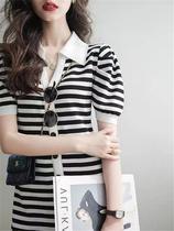 SANDRO MOSCOLONI2022 years Xia-style polo collar dress French style Knitted Harbor Taste Vintage Chic Dress