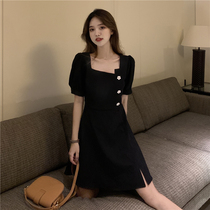 SANDRO MOCOLONI New square collar dress Dress Qipao Design Sense Beware Bubbly Short Sleeve Black Dress