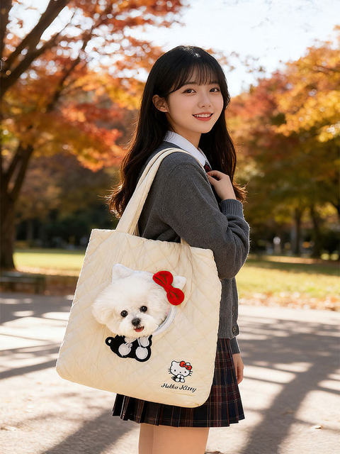 Winter Warm Canvas Bag for Small Dogs Like Bichon, Portable Shoulder Bag for Pets, Allows the Dog to Stick Its Head Out, Suitable for Cats and Dogs