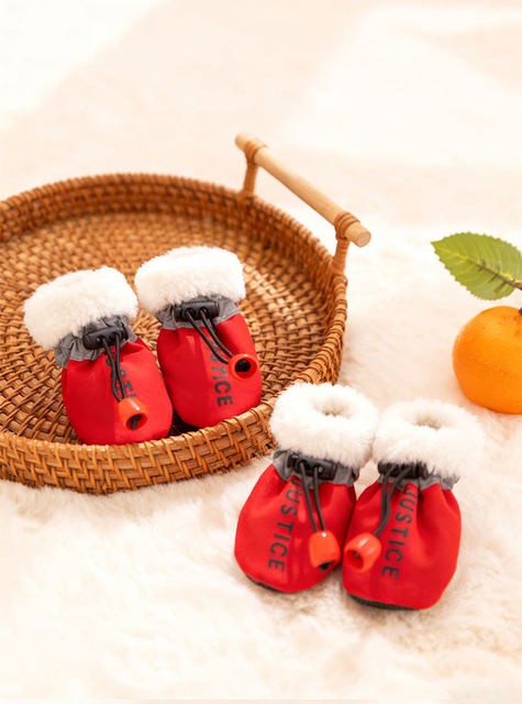 New Spring Festival Dog Shoes Pet Autumn and Winter Warm Cotton Shoes Small Dog Teddy Outdoor Anti-Dirt Shoe Covers
