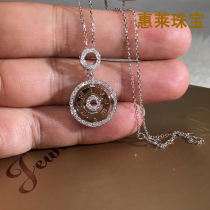 18K gold Natural Diamond Round Hollow Fashion Turntable Roman Numerals Lucky Diamond Pendant Necklace for Women