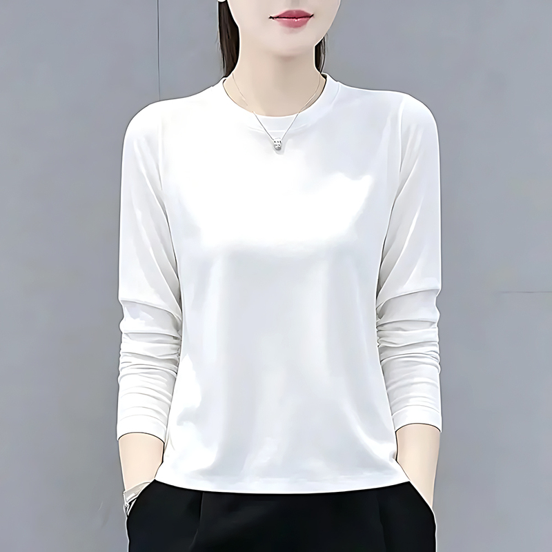 100% Pure Cotton Regular Shoulder Long-Sleeve T-Shirt for Women, Spring and Autumn, Petite Size, Age-Reducing, Slimming, Solid Color Top, Inner Layer Base Shirt 100% Pure Cotton Regular Shoulder Long-Sleeve T-Shirt for Women, Spring and Autumn, Petite Size, Age-Reducing, Slimming, Solid Color Top, Inner Layer Base Shirt