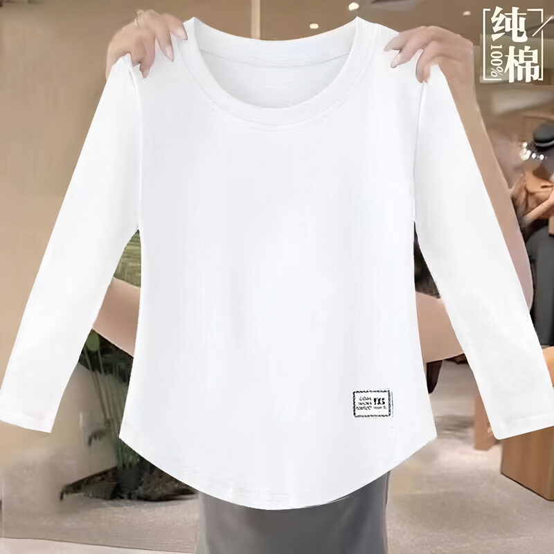 100% Pure Cotton Long-Sleeved T-Shirt for Women, New Autumn Korean Style, Petite, Stylish, Loose, Short Top, Round Neck Base Shirt 100% Pure Cotton Long-Sleeved T-Shirt for Women, New Autumn Korean Style, Petite, Stylish, Loose, Short Top, Round Neck Base Shirt