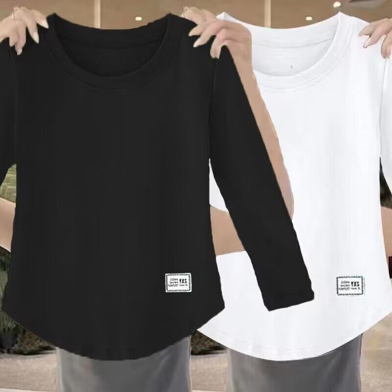 100% Pure Cotton Long-Sleeved T-Shirt for Women, New Autumn Style, Petite, Stylish, Loose, Slimming, Short Top, Round Neck Base Shirt