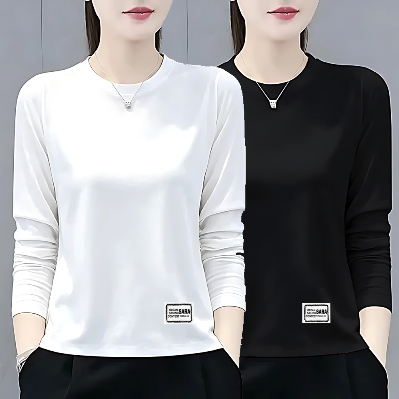 100% Pure Cotton Regular Shoulder Long-Sleeve T-Shirt for Women, Spring and Autumn, Petite, Age-Reducing, Solid Color Top, Thin Base Layer Shirt 100% Pure Cotton Regular Shoulder Long-Sleeve T-Shirt for Women, Spring and Autumn, Petite, Age-Reducing, Solid Color Top, Thin Base Layer Shirt