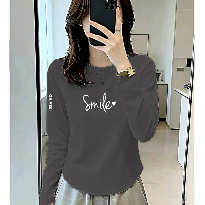 Cotton Long-Sleeved T-Shirt for Women, New Autumn Style, Suitable for Single Wear, Korean-Style Top with Curved Hem Base Layer Underneath Cotton Long-Sleeved T-Shirt for Women, New Autumn Style, Suitable for Single Wear, Korean-Style Top with Curved Hem Base Layer Underneath