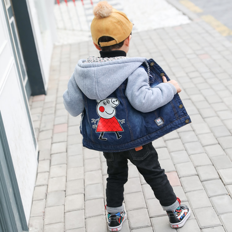 Quần áo denim cho bé mùa thu đông 6 trẻ em dày 3 mùa thu Bé gái 4 tuổi trùm đầu quần áo trẻ em 5 bé trai áo cộng với áo nhung