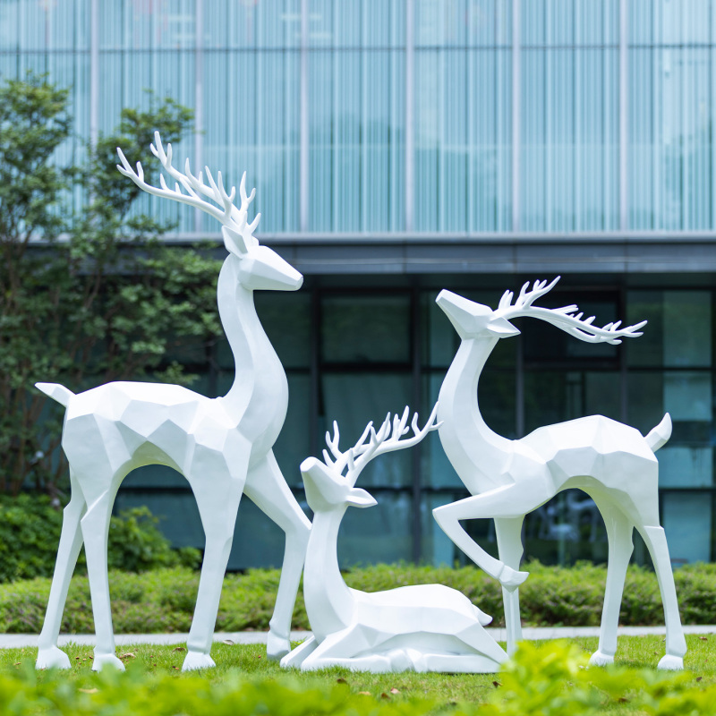 Outdoor Geometric Sika Deer Sculpture Fiberglass Animal Model Garden Community Lawn Decoration Large Ornament Outdoor Geometric Sika Deer Sculpture Fiberglass Animal Model Garden Community Lawn Decoration Large Ornament