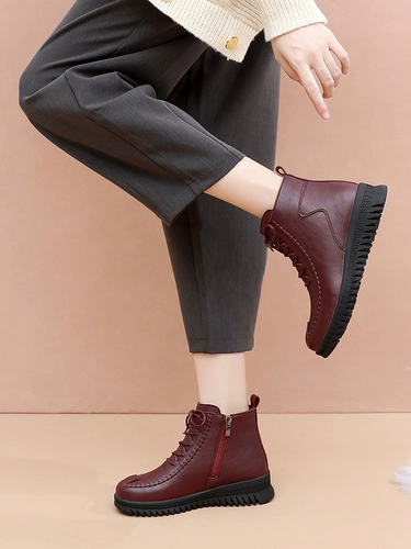 Зимние нескользящие удерживающие тепло короткие сапоги для матери для кожаной обуви, для среднего возраста