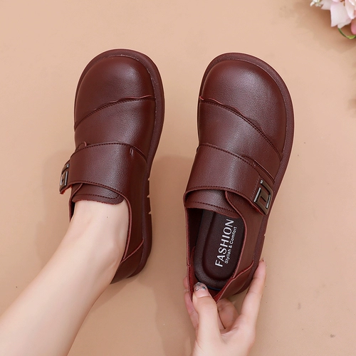 Комфортная обувь для матери, нескользящие туфли для кожаной обуви, осенняя, для среднего возраста, мягкая подошва