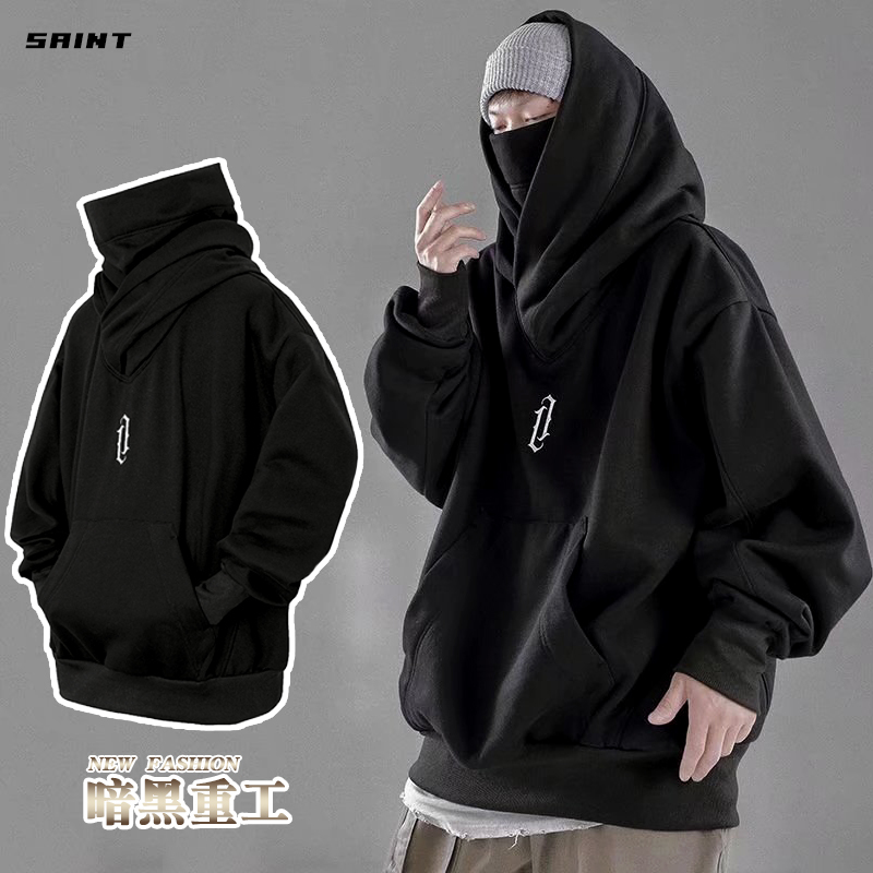 Spring and Autumn Thin Assassin's Creed Hip-Hop High-Neck Sweatshirt, Dark Heavy-Duty Functional Unisex High Street Kangaroo Pocket Hoodie