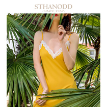 Sexy sling nightdress French elegant thin Tencel lace slim slim slim pajamas female skin smooth and simple