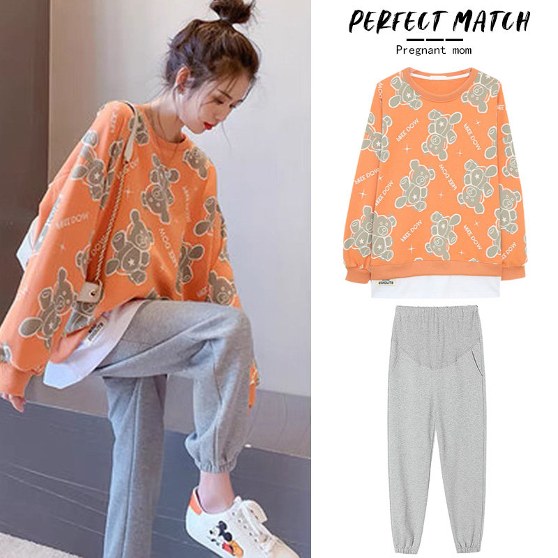 Pregnancy Woman Dress Autumn Clothing Suit Fashion Style Net Red Spring Autumn Season New Blouses Casual Thick Cotton Korean Version Loose Foreign Dress