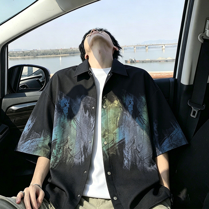 American High Street Gradient Short-Sleeved Shirt for Men, Summer Ice Silk Thin Half-Sleeve Shirt, Trendy Tie-Dye Oversized Top American High Street Gradient Short-Sleeved Shirt for Men, Summer Ice Silk Thin Half-Sleeve Shirt, Trendy Tie-Dye Oversized Top